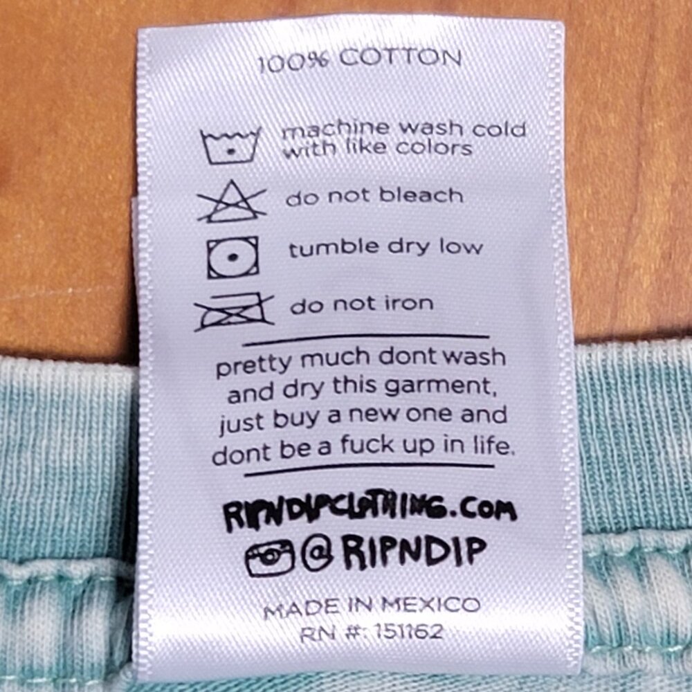 RIPNDIP Unisex Stonewashed Green Cotton Tee Featuring Lord Nermal White Cat - S - Picture 8 of 8